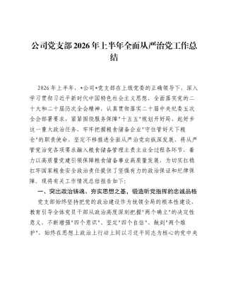 公司党支部2026年上半年全面从严治党工作总结.docx