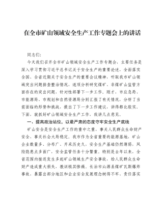 在全市矿山领域安全生产工作专题会上的讲话.docx
