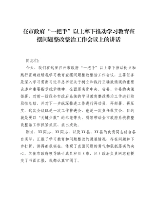 在市政府 一把手 以上率下推动ZJG学习教育查摆问题整改整治工作会议上的讲话.docx
