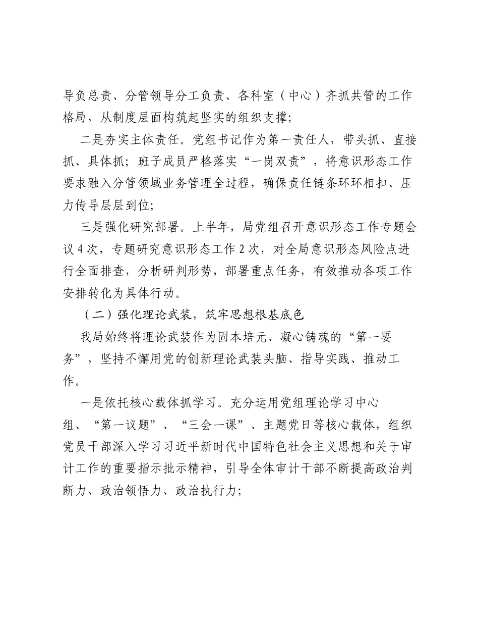 XX市审计局2026年上半年宣传思想及意识形态工作开展情况汇报.docx_第2页