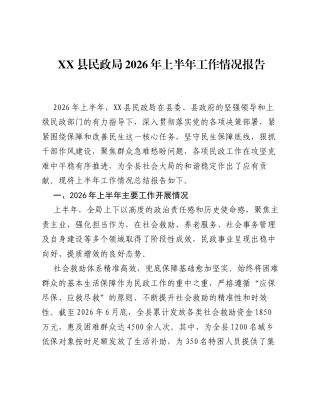 XX县民政局2026年上半年工作情况报告.docx