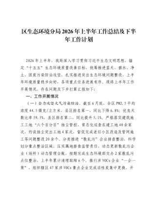 区生态环境分局2026年上半年工作总结及下半年工作计划.docx
