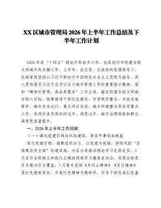 XX区城市管理局2026年上半年工作总结及下半年工作计划.docx
