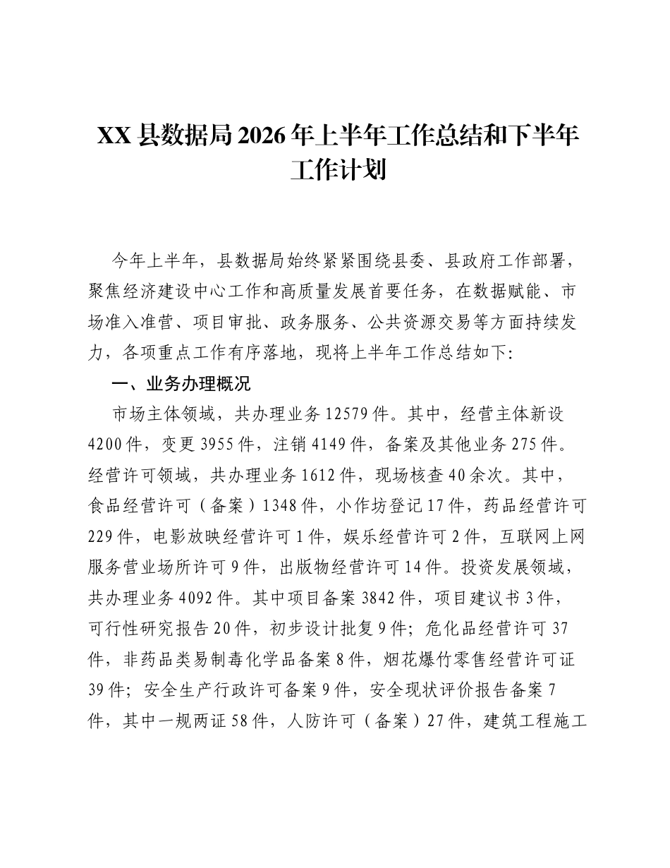 XX县数据局2026年上半年工作总结和下半年工作计划.docx_第1页