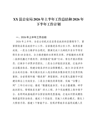 XX县公安局2026年上半年工作总结和2026年下半年工作计划.docx