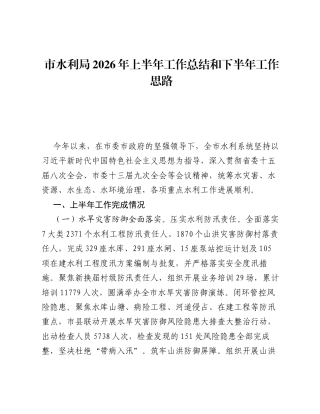 市水利局2026年上半年工作总结和下半年工作思路.docx