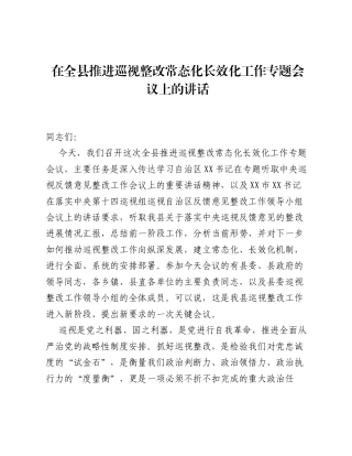 在全县推进巡视整改常态化长效化工作专题会议上的讲话.docx