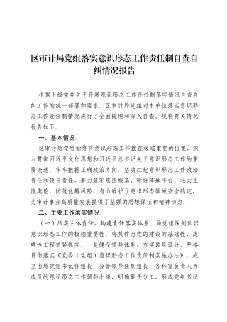 区审计局党组落实意识形态工作责任制自查自纠情况报告.docx