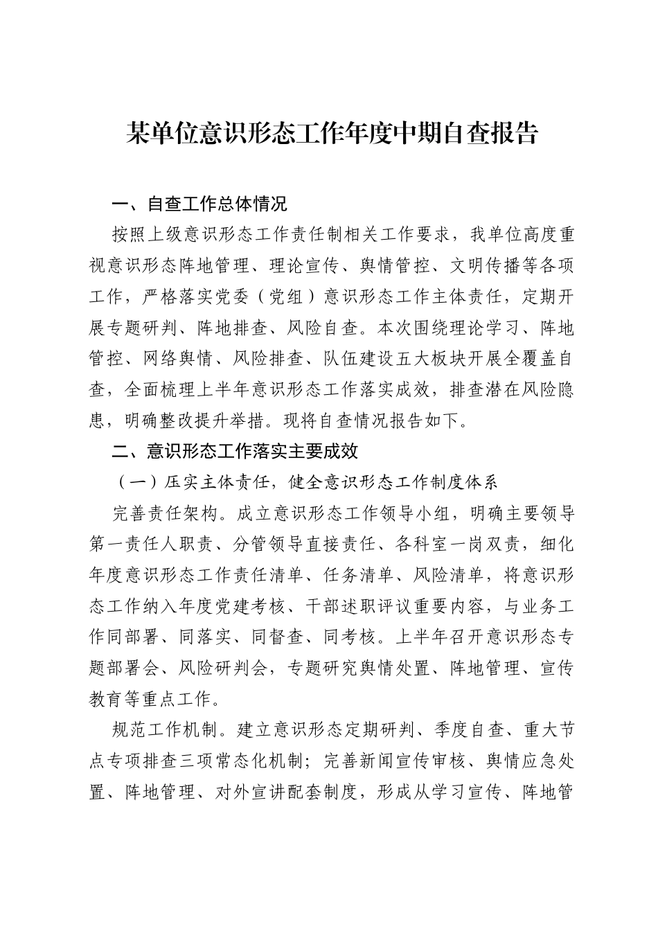 某单位意识形态工作年度中期自查报告.docx_第1页