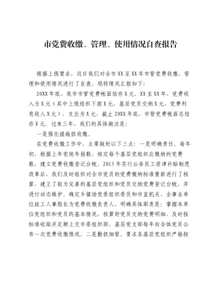 市党费收缴、管理、使用情况自查报告.docx