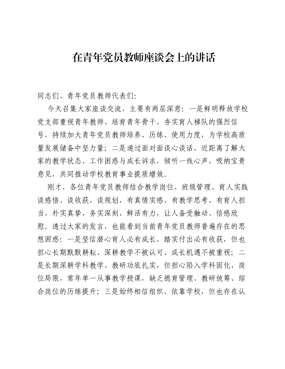 在青年党员教师座谈会上的讲话.docx_第1页