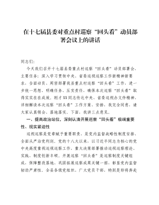 在十七届县委对重点村巡察 回头看 动员部署会议上的讲话.docx