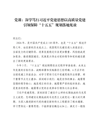 党课：深学笃行习近平党建思想 以高质量党建引领保障十五五规划落地见效.docx