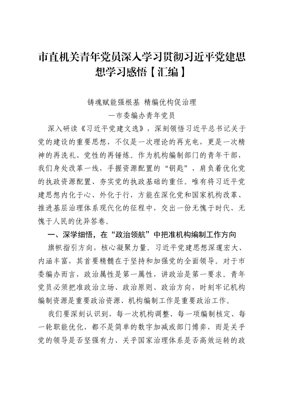 市直机关青年党员深入学习贯彻习近平党建思想学习感悟【汇编】.docx_第1页