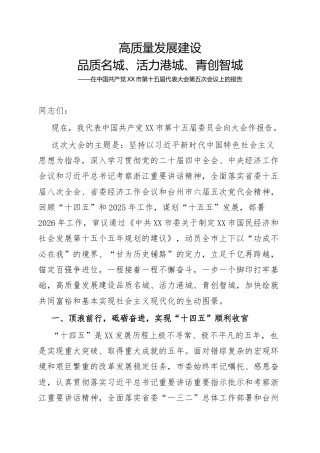 市党代会工作报告（五年总结）1.3w字.docx