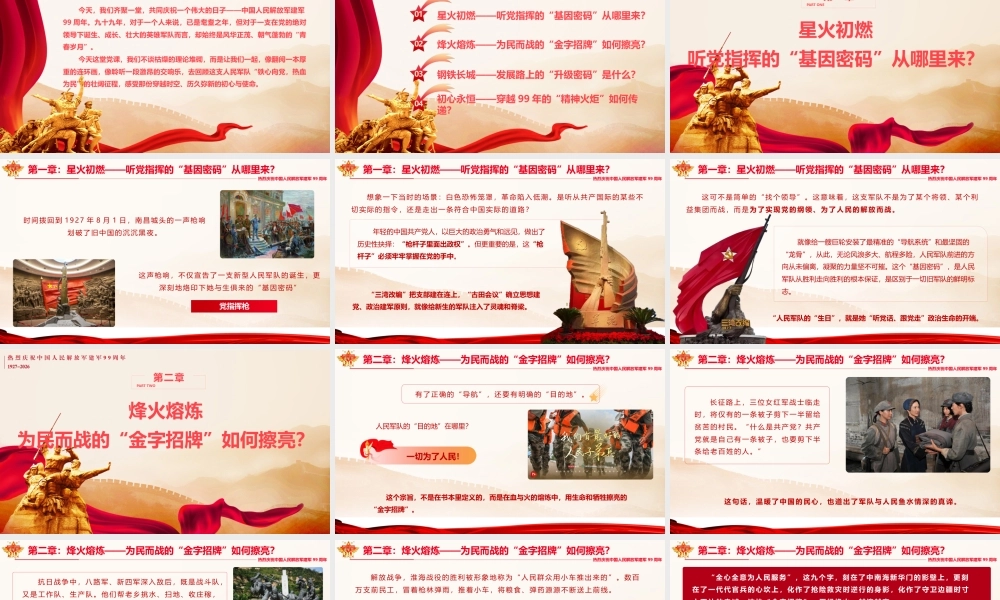 2026庆祝建军99周年党课PPT（带讲稿）：铁心向党，热血为民.pptx