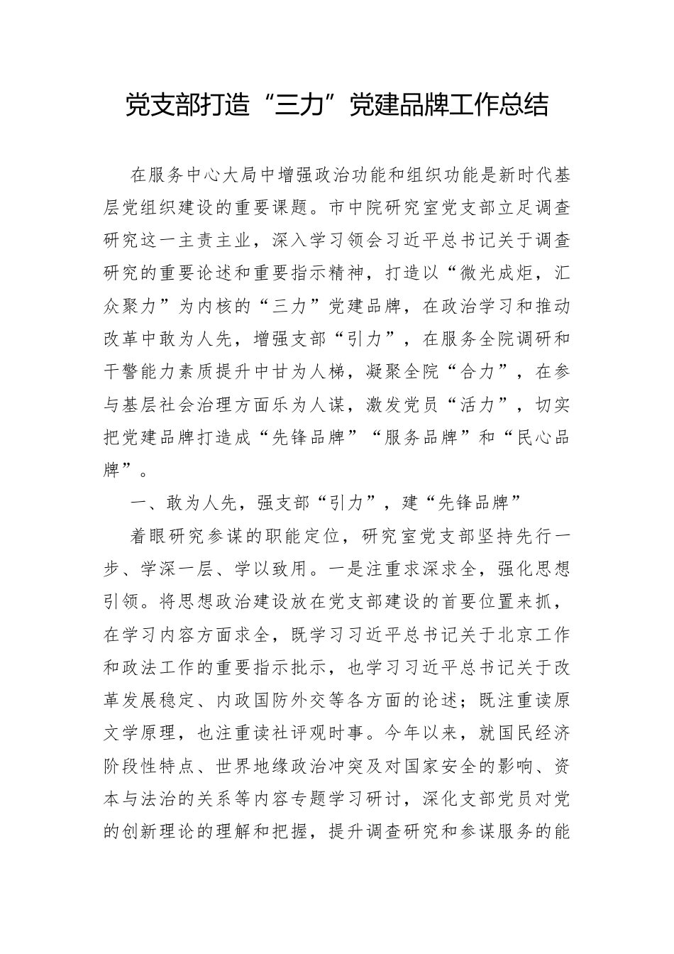 党支部打造“三力”党建品牌工作总结.docx_第1页
