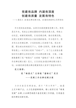 20篇党建品牌创建方案，10篇经典案例.docx