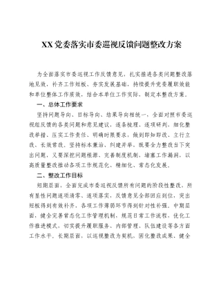 XX党委落实市委巡视反馈问题整改方案.docx