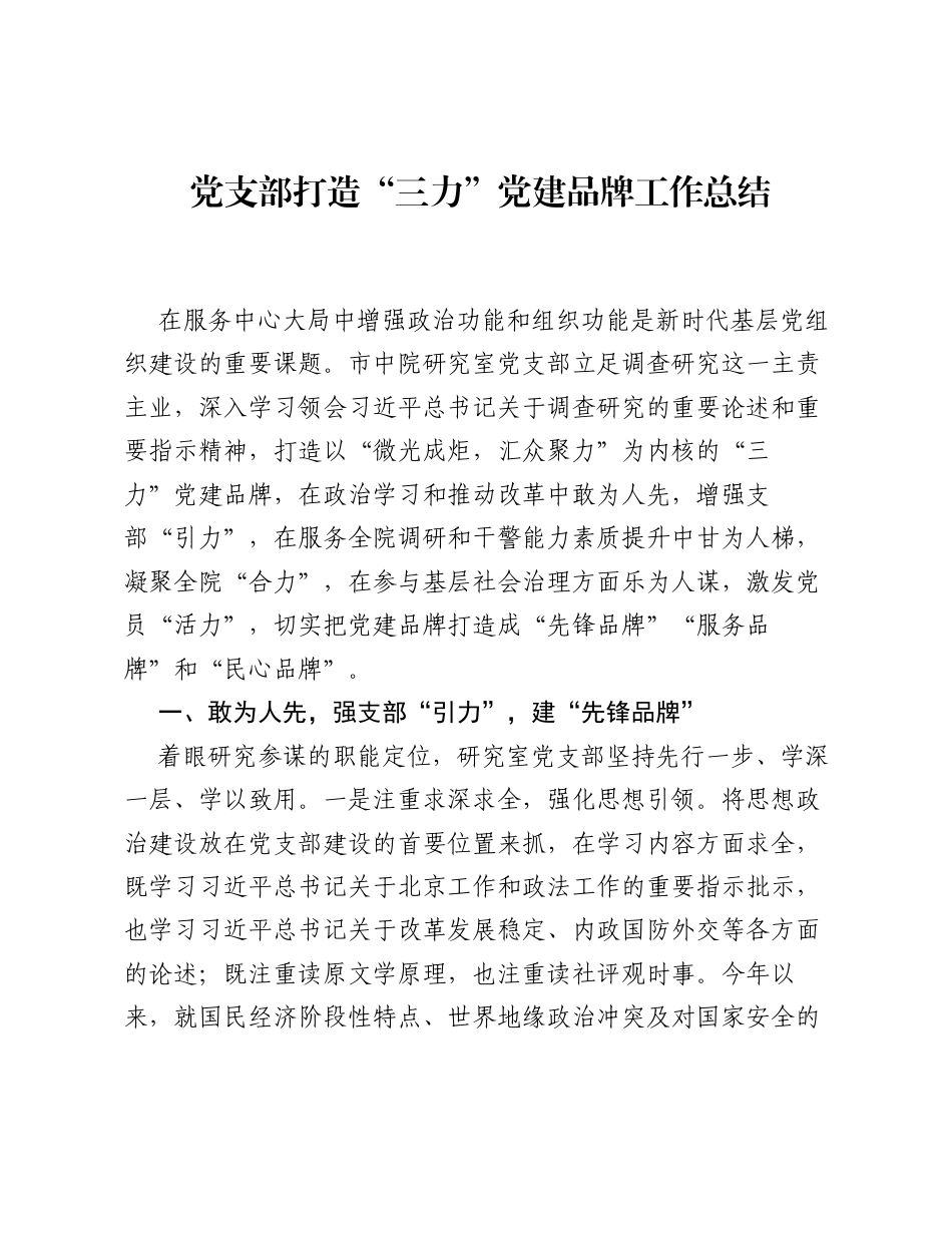 党支部打造三力党建品牌工作总结.docx_第1页