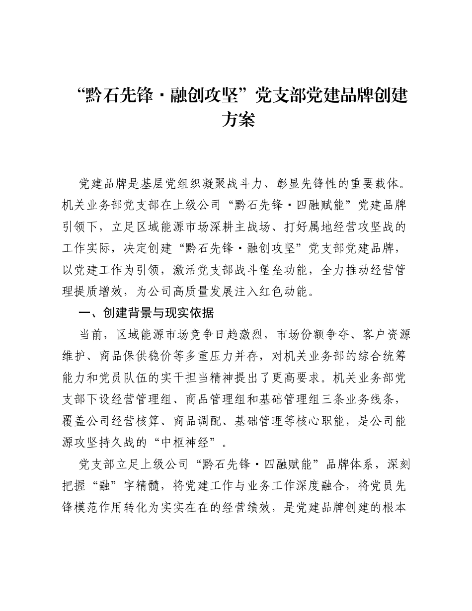 黔石先锋・融创攻坚 党支部党建品牌创建方案.docx_第1页