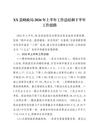 XX县财政局2026年上半年工作总结和下半年工作思路.docx