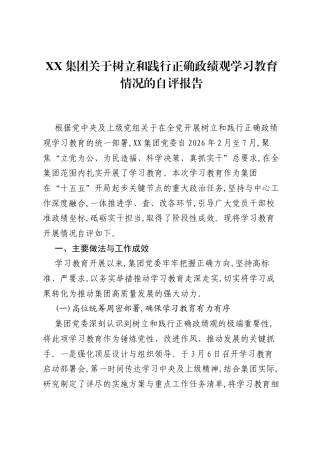 XX集团关于树立和践行正确ZJG学习教育情况的自评报告.docx