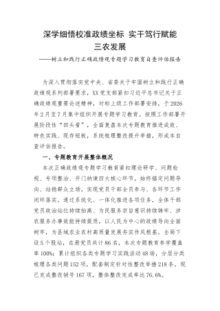 树立和践行正确政绩观专题学习教育自查评估报告.docx