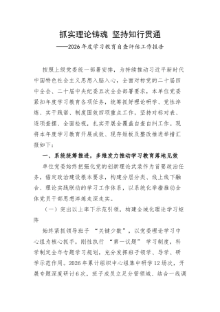 抓实理论铸魂 坚持知行贯通——2026年度学习教育自查评估工作报告.docx