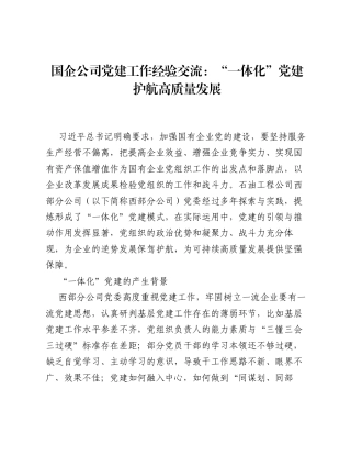 国企公司党建工作经验交流：一体化党建护航高质量发展.docx