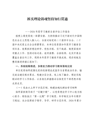 抓实理论铸魂 坚持知行贯通——2026年度ZJG学习教育自查评估工作报告.docx