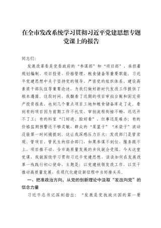 在全市发改系统学习贯彻习近平党建思想专题党课上的报告.docx