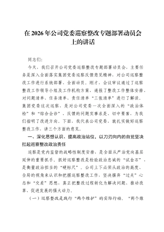 在2026年公司党委巡察整改专题部署动员会上的讲话.docx