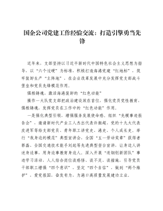 国企公司党建工作经验交流：打造引擎勇当先锋.docx