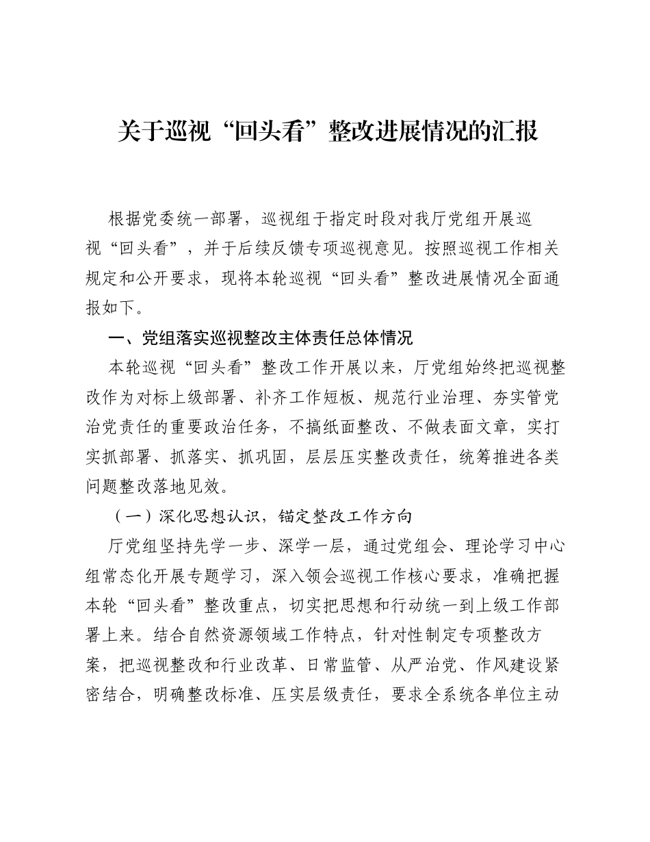 关于巡视回头看整改进展情况的汇报.docx_第1页