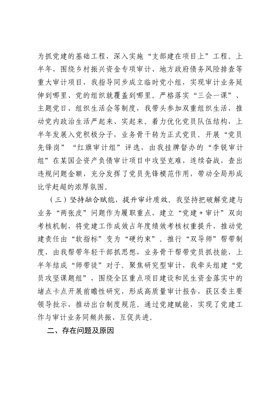 区审计局党支部书记2026年上半年抓基层党建工作述职报告.docx_第2页