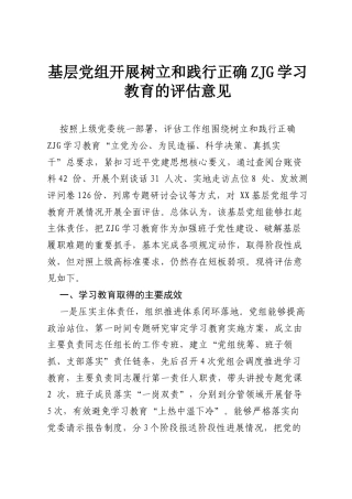 基层党组开展树立和践行正确ZJG学习教育的评估意见.docx