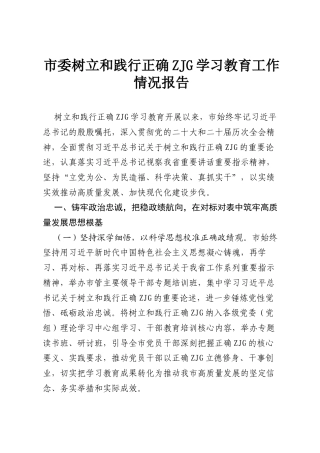 市委树立和践行正确ZJG学习教育工作情况报告.docx