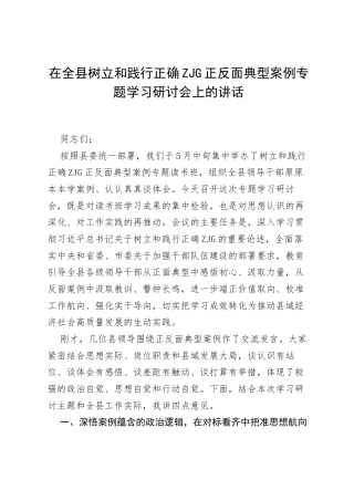 在全县树立和践行正确ZJG正反面典型案例专题学习研讨会上的讲话.docx