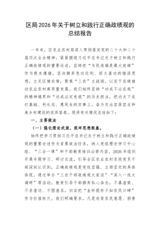 区局2026年关于树立和践行正确政绩观的总结报告.docx