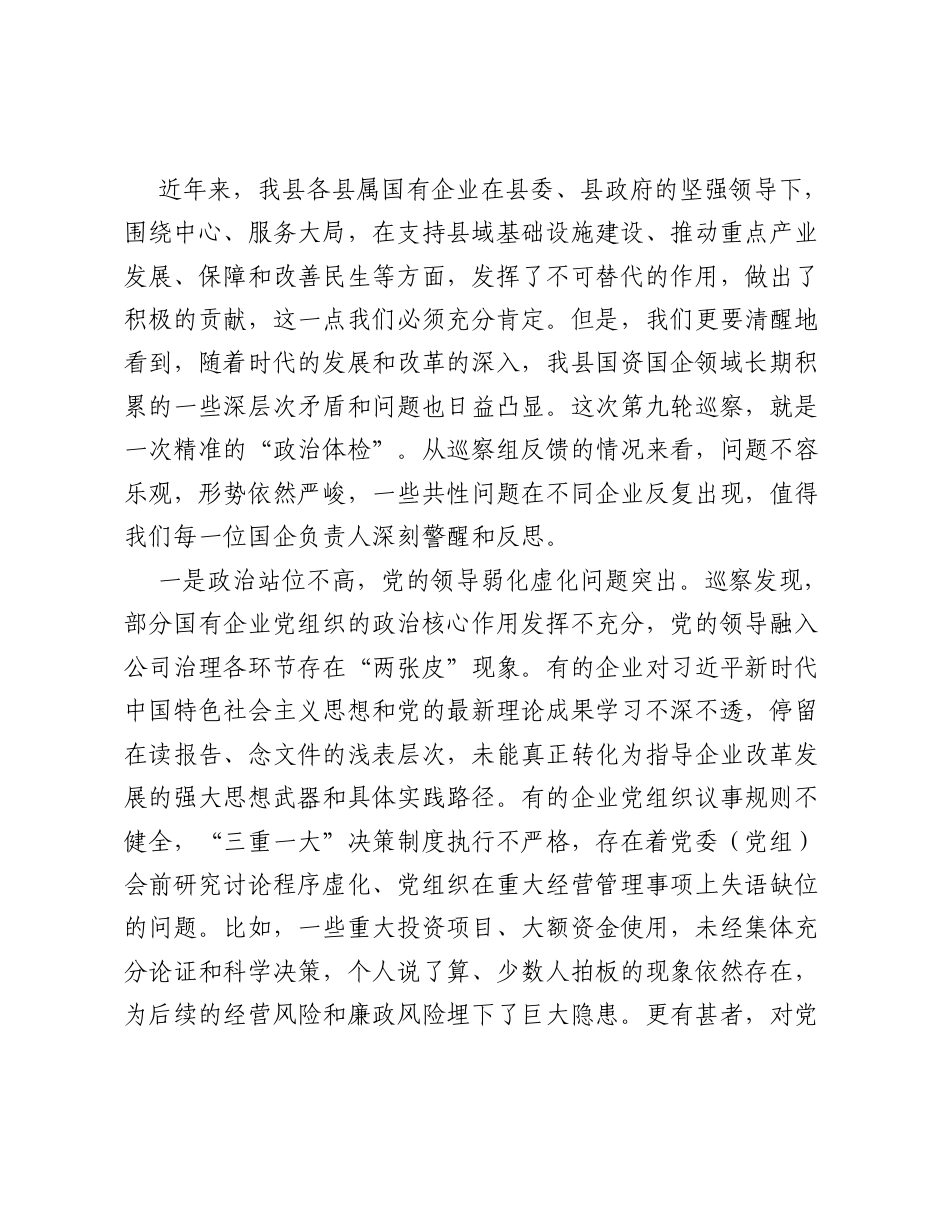 在十五届县委第九轮巡察县属国企情况集中反馈会议上的讲话.docx_第2页