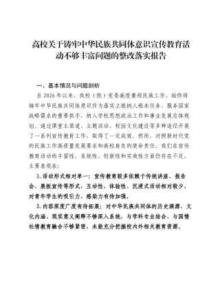 高校关于铸牢中华民族共同体意识宣传教育活动不够丰富问题的整改落实报告.docx