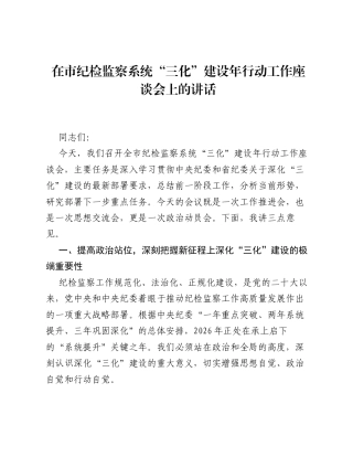 在市纪检监察系统 三化 建设年行动工作座谈会上的讲话.docx