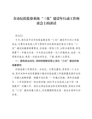 在市纪检监察系统三化建设年行动工作座谈会上的讲话.docx