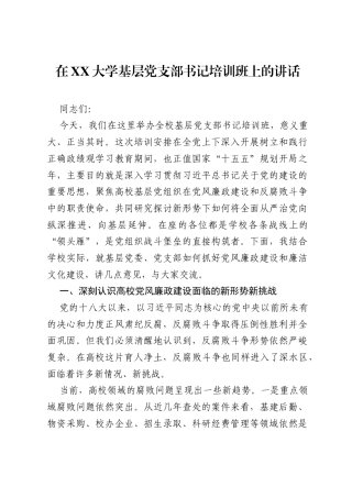 在XX大学基层党支部书记培训班上的讲话.docx