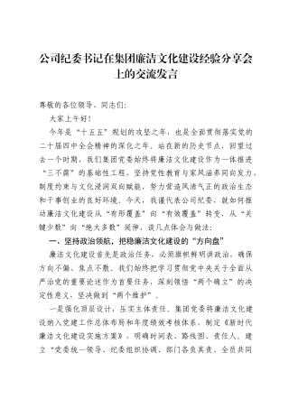 公司纪委书记在集团廉洁文化建设经验分享会上的交流发言.docx