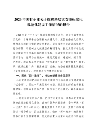 2026年国有企业关于推进基层党支部标准化规范化建设工作情况的报告.docx