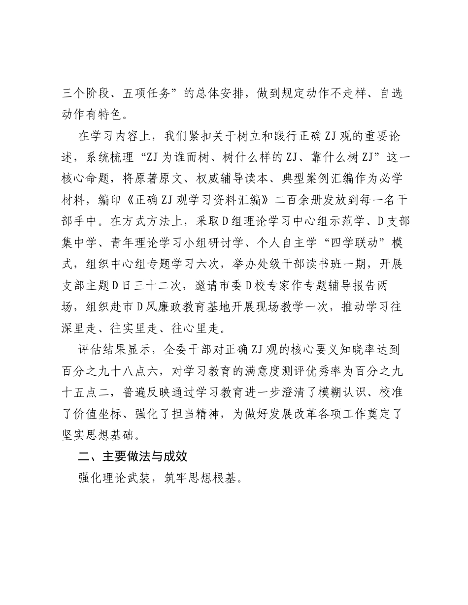XX党组关于开展树立和践行正确ZJG学习教育评估总结报告.docx_第2页