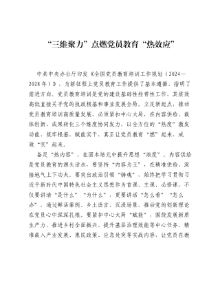 全国党员教育培训工作经验：三维聚力点燃党员教育热效应.docx