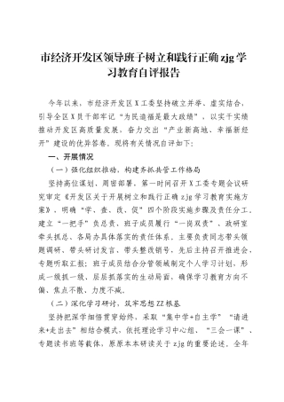 市经济开发区领导班子树立和践行正确ZJG学习教育自评报告.docx